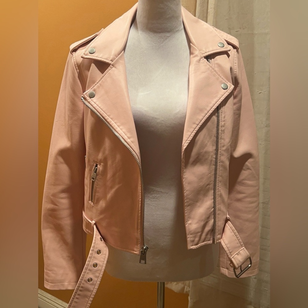 NEW | Levi’s | Women's Pale Pink Leather Jacket Coat Moto Size Small - Picture 4 of 11
